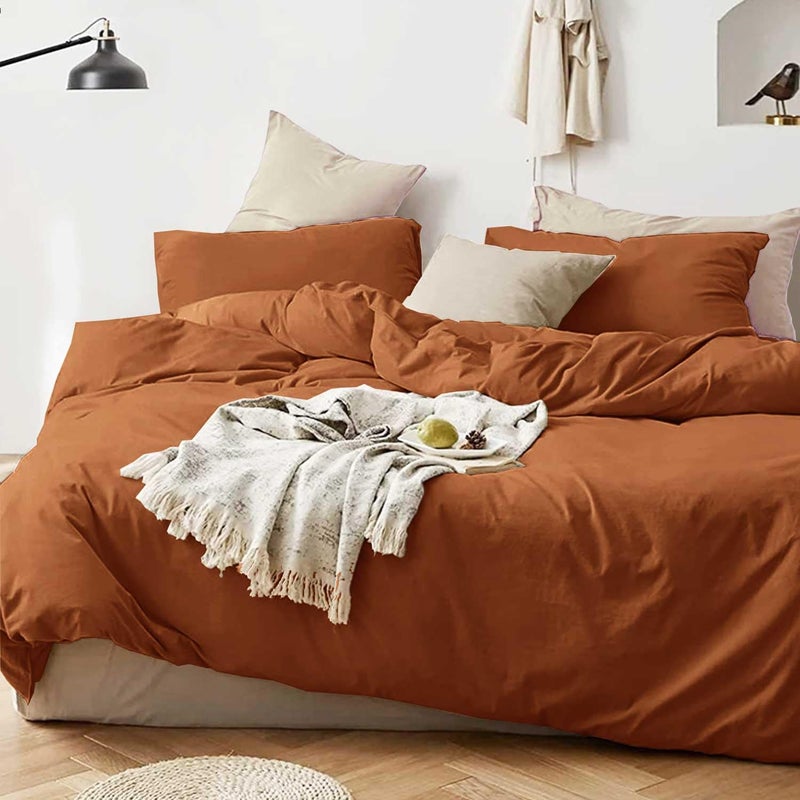 ETDIFFE King Size Burnt Orange Comforter Set  3pc Terracota Aesthetic Modern Bedding Set - Soft & Lightweight Caramel Rust All Season Microfiber Down Alternative Bed Comforter with 2 Pillow Shams - Image 2